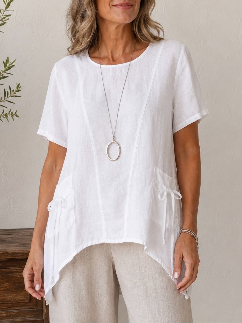 Verandah By Vina Lagenlook Sharkbite Hem Short Sleeve Top Tunic Size M